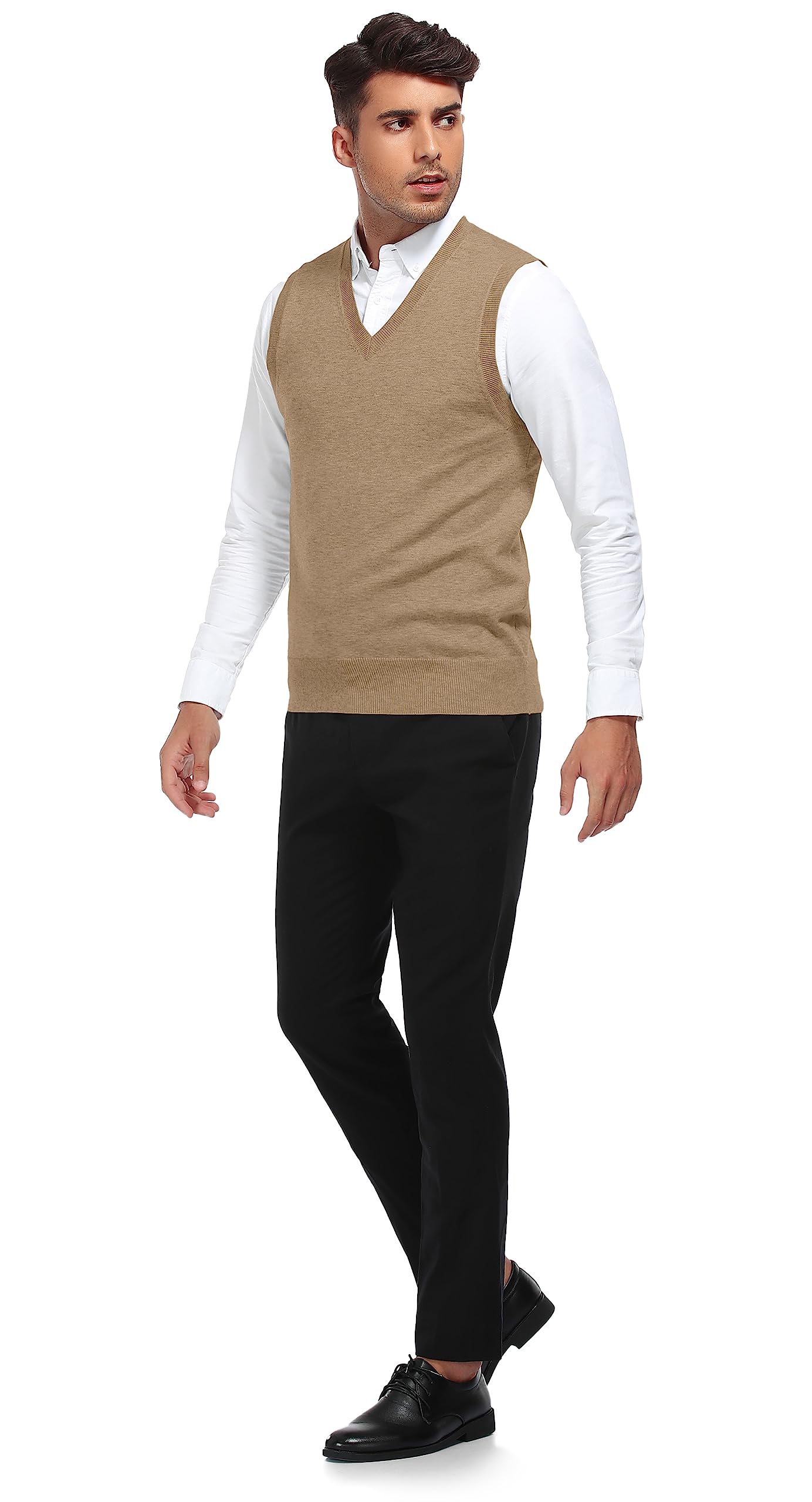 KUYIGO Hombres sin Mangas suéter Chaleco clásico de Negocios Caballero V Cuello de Punto de Punto Chaleco suéter Tank Tops