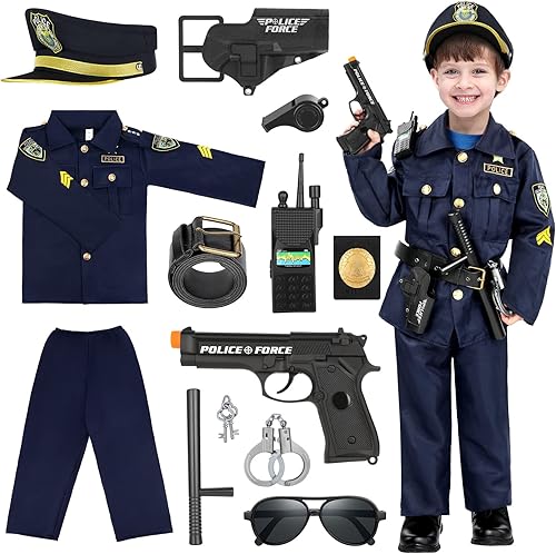 Disfraz de oficial de policía para niños, disfraz de policía para niños con uniforme de policía, disfraz de Halloween para niños, disfrazarse, kit