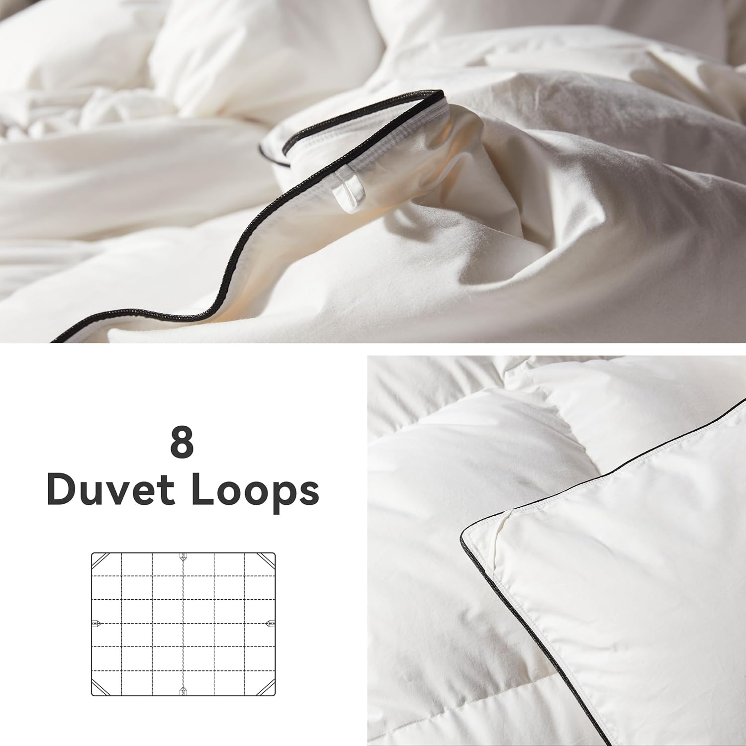 Alanzimo Luxurious Goose Feather Down Fiber Comforter Oversized King, 100% Organic Cotton Cover Wihte Duvet Insert, Hotel Grade All Season Bedding Comforters 116x98 with 8 Tabs - Image 4