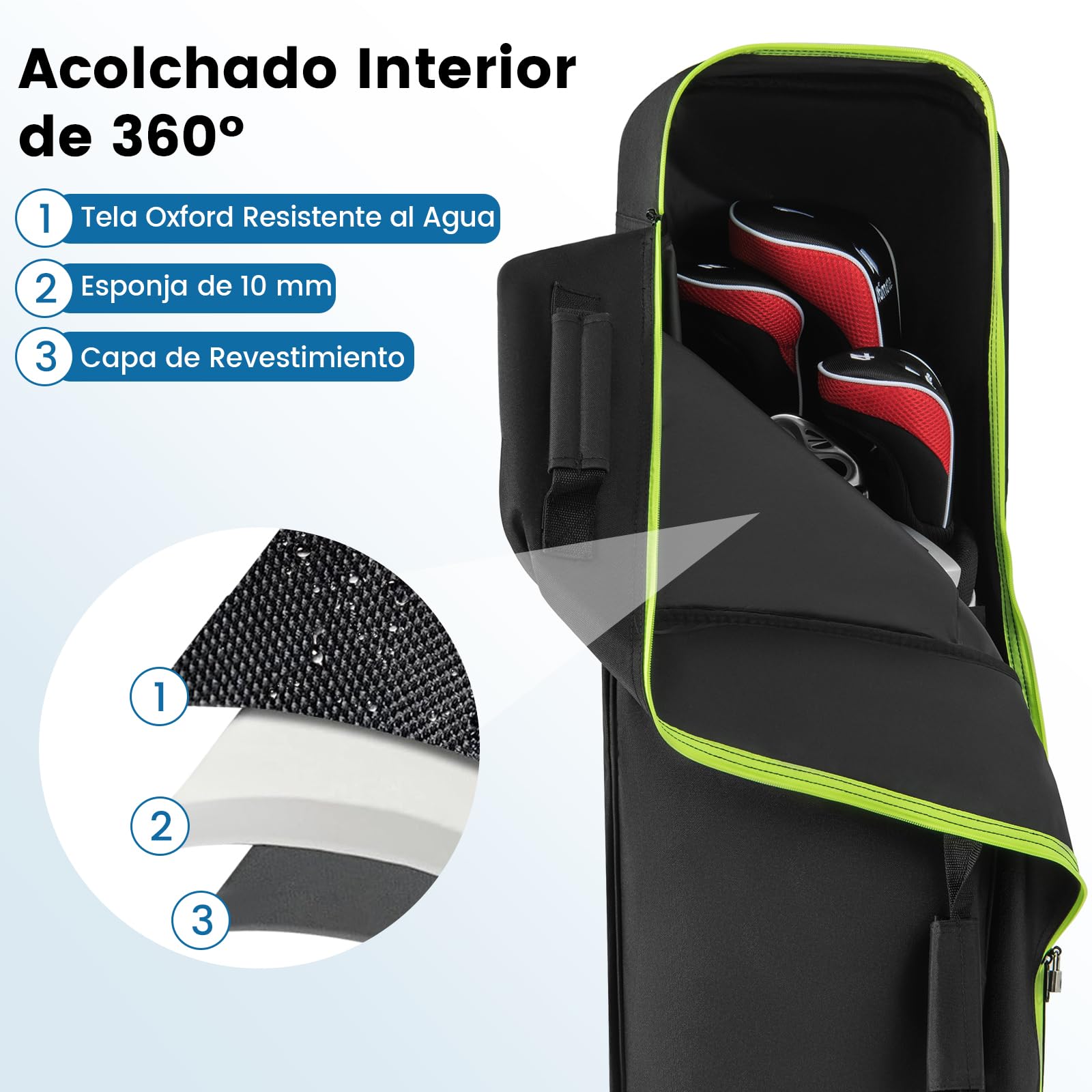 GYMAX Bolsa de Viaje para Golf con Ruedas, Funda de Viaje para Golf Portátil con Bolsa de Almacenamiento y Cremallera, Tela Oxford Resistente al Desgaste e Impermeable, Negro