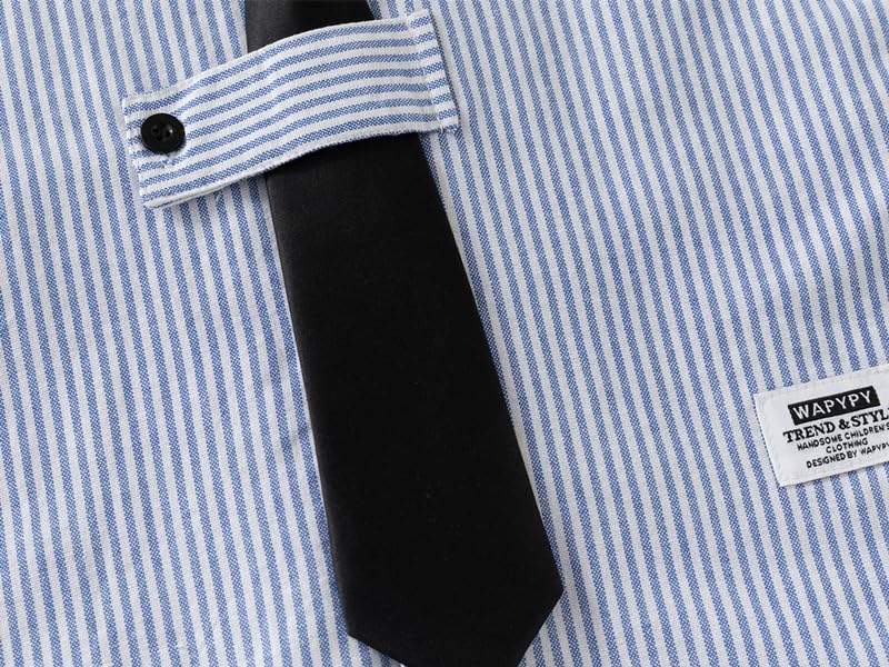 Meufam Infant Baby Boys Dress Shirt Striped Button Down Long Sleeve Lapel School Uniform Blouses with Tie4