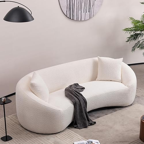 Miniatura 8 de Sofá curvado moderno de 93.31 pulgadas, sofá de tela Boucle Teddy de 3 plazas con 2 almohadas, cómodos sofás para sala de estar, dormitorio,