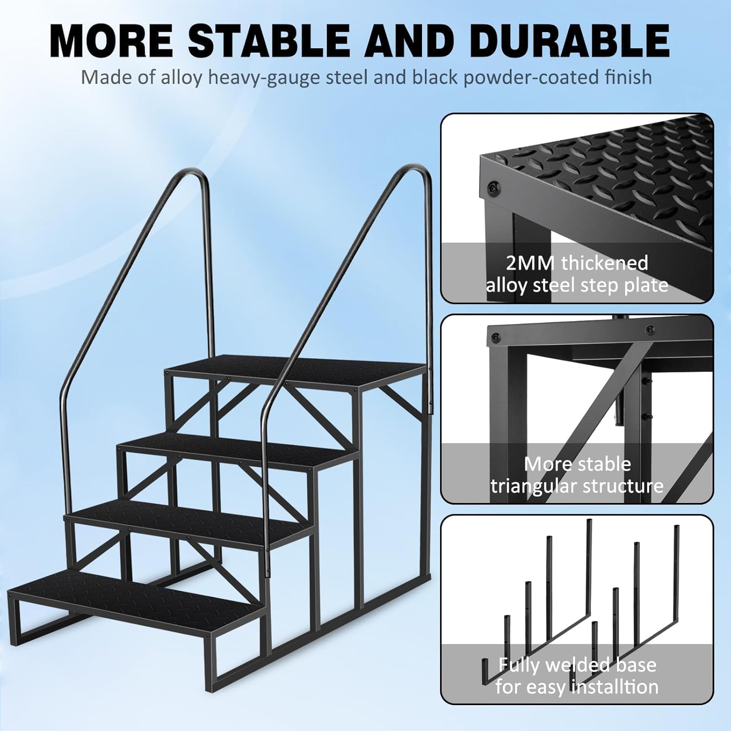 Swimming Pool Ladder Above Ground Pools, Step Stool Ladder with Handrails, Heavy Duty Hot Tub Steps (4 Steps with handrail)