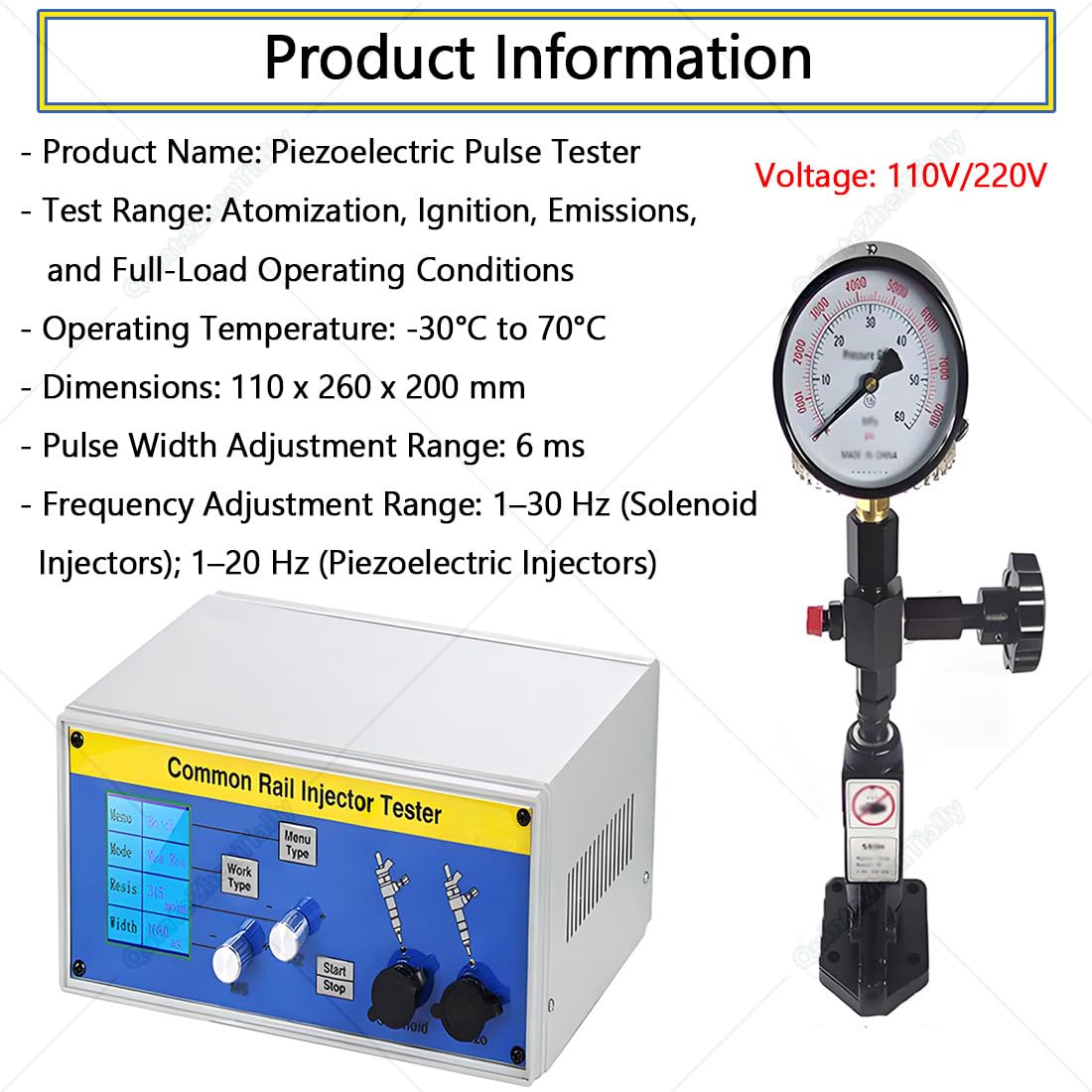 Tester Iniettori Common Rail Diesel,Dispositivo Tester Iniettori Rampa Comune,Strumento Riparazione Carburante,Temperatura Esercizio -30°C - 70°C,per Trattori Automobili