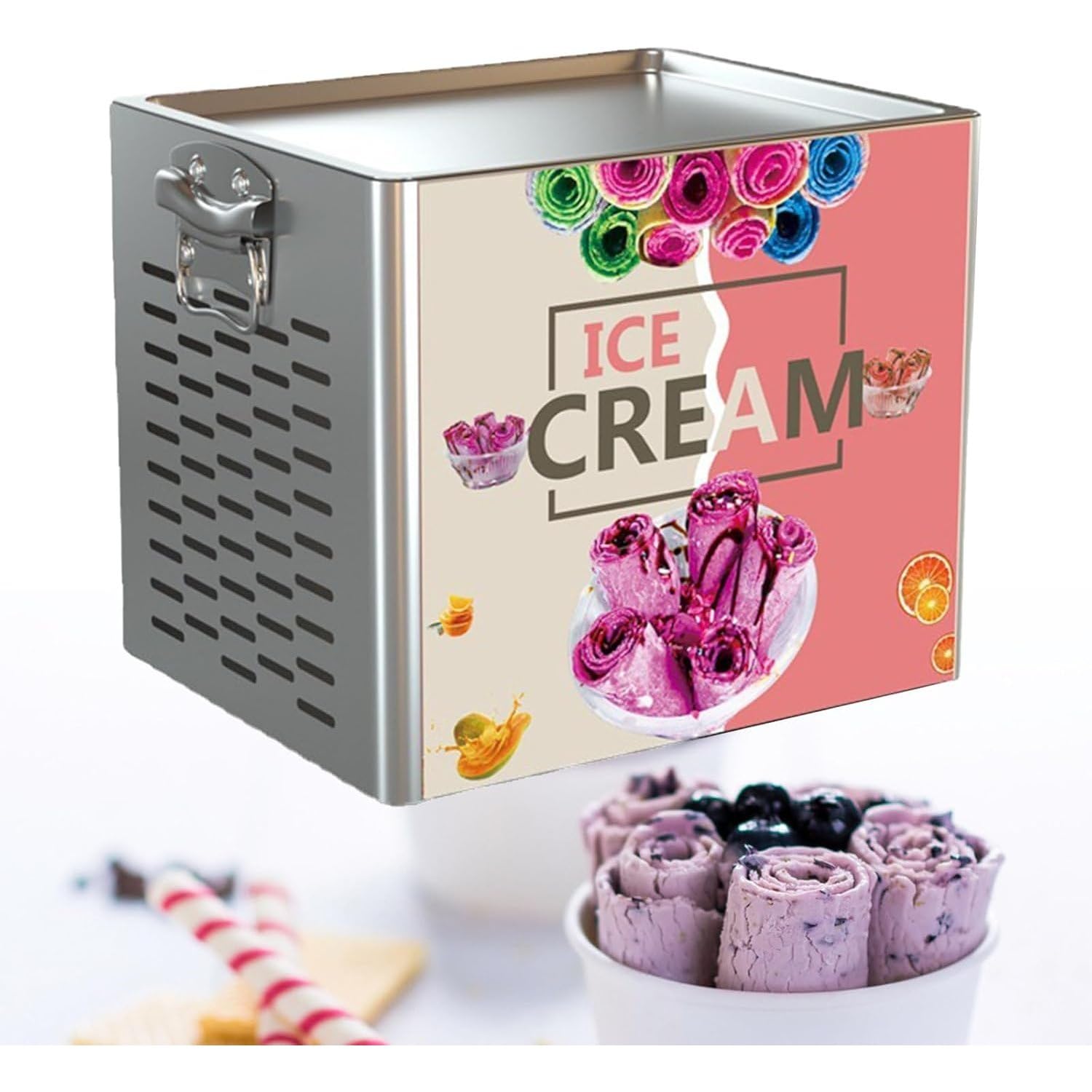 UofZc Fun Rolled Ice Cream Maker, Interactive Fried Yogurt Machine for Kids & Adults, Makes Delicious Ice Cream Rolls, Great for Family Fun & Parties