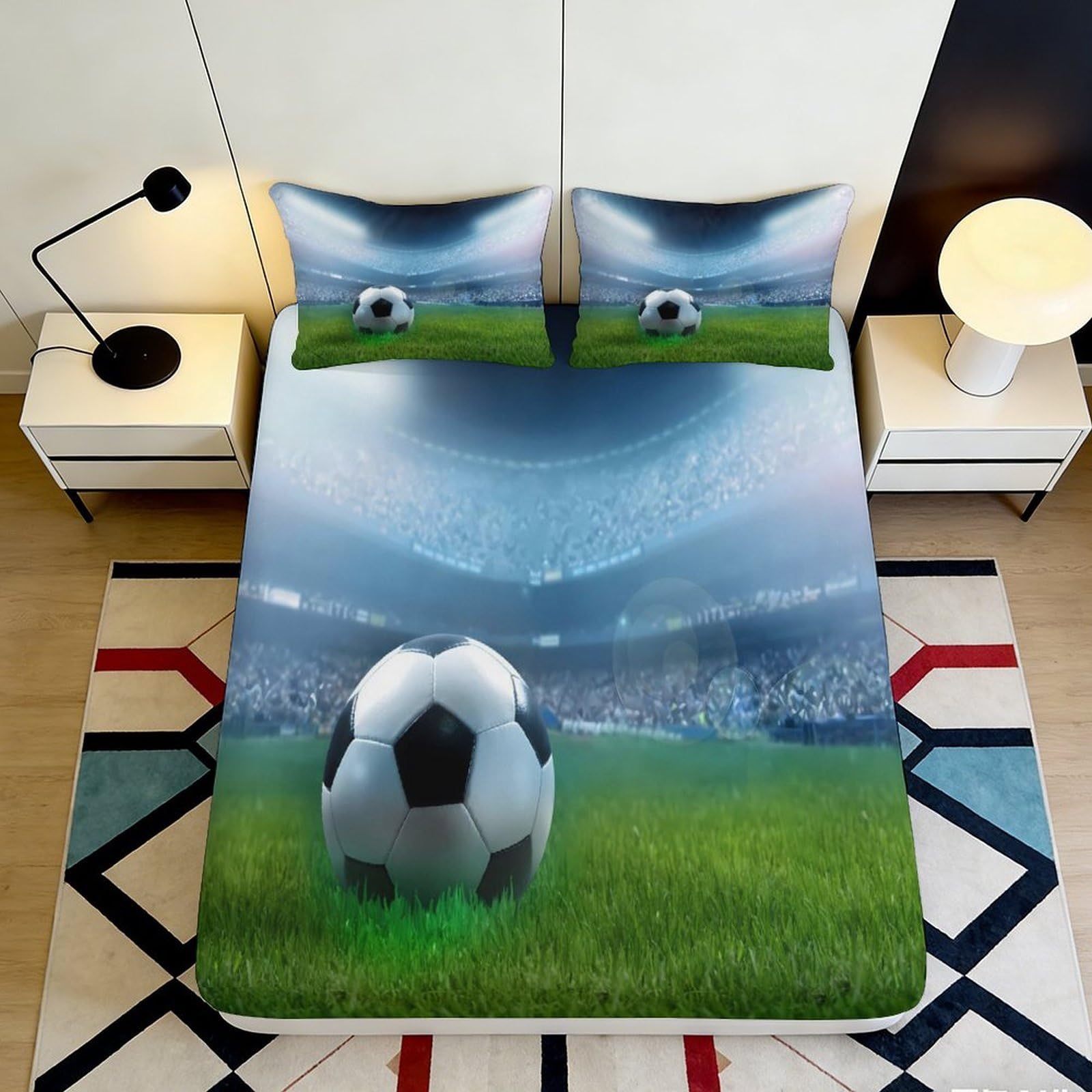 3D Printed Football Stadium Fitted Sheet Microfiber Soft Bed Sheet Soccer Field Mattress Cover for Bedroom Decor 90x200x25cm