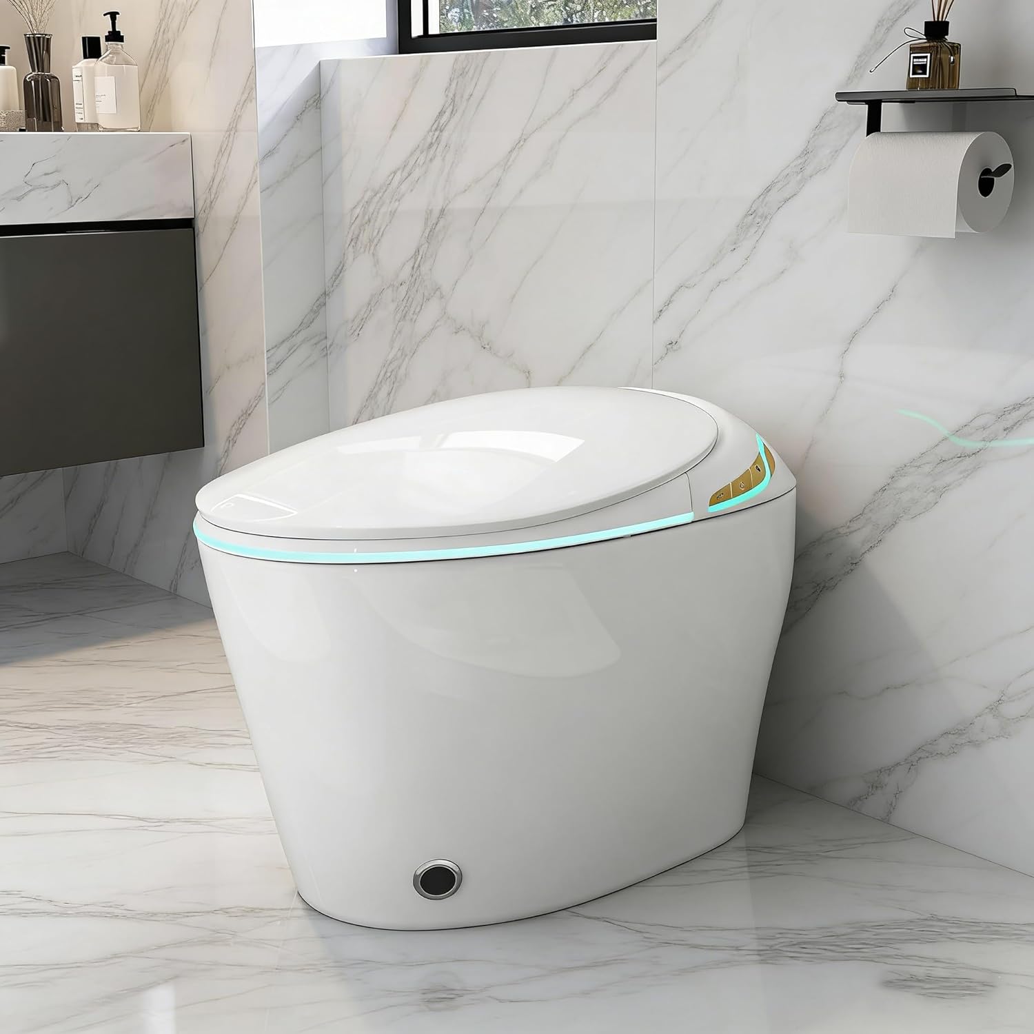 Smart Toilet, Electric Tankless Toilet with Bidet Built in & Dryer, Auto Open/Close, Instant Warm Water, Elongated Heated Seat, Auto Flush (Matte White, Oval Egg Shaped)