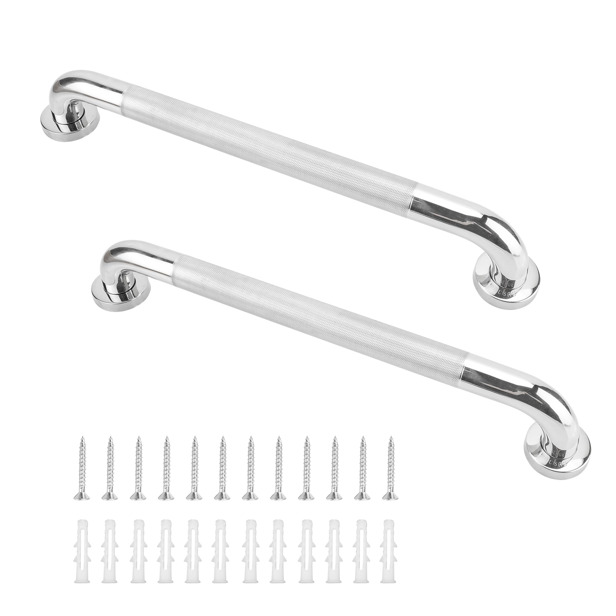 Paquete de 2 barras de agarre antideslizantes de 20 pulgadas, acero inoxidable 304 de 1.25 pulgadas de diámetro, barra de agarre antideslizante para discapacitados, níquel cepillado satinado moleteado