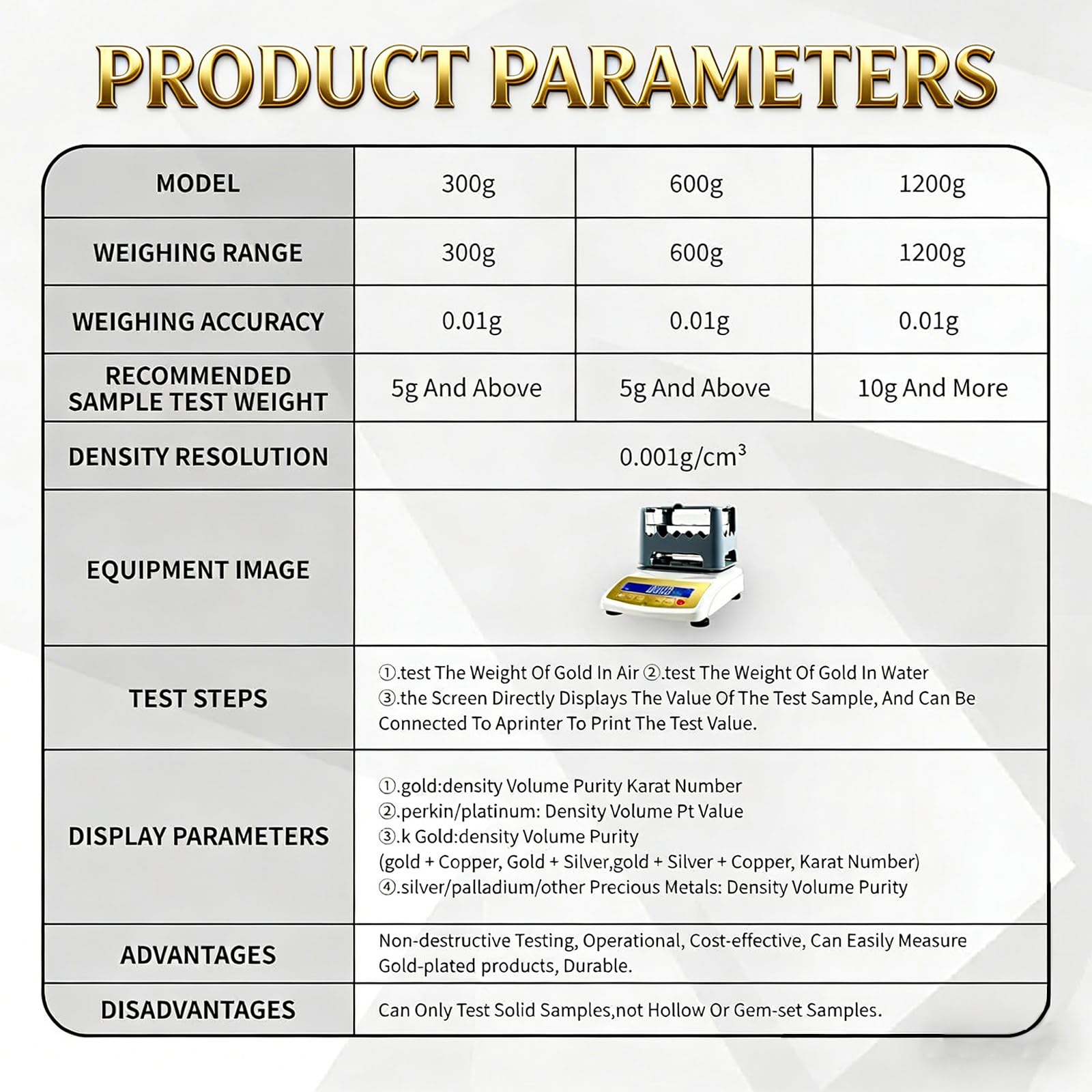 Kit automático de análisis de Oro, Equipo de análisis de Densidad, Que Garantiza lecturas precisas de pureza y Densidad MDJ-300K+Printer