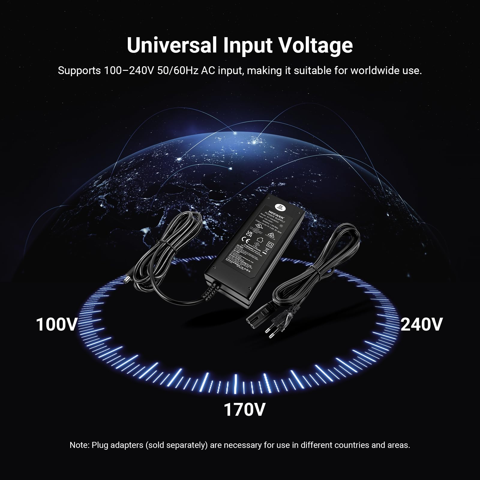NEEWER Zasilacz i kabel sieciowy tylko do Q6 Flash Strobe, 100-240V, 50/60 Hz, zasilacza AC i kabla ładowania NC-Q6