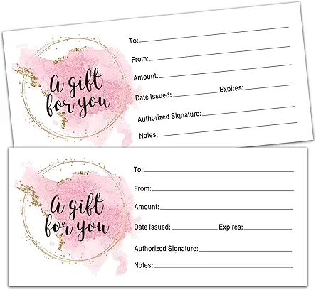 25 Blank Gift Certificates for Small Business, Clients...