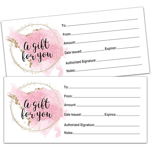25 Blank Gift Certificates for Small Business, Clients or As Luxury Holiday Vouchers, Massage, Hair & Nail Salon Spa, Restaurants, DIY Coupon Cards for Birthday, Mom Valentines Day, Him & Her.