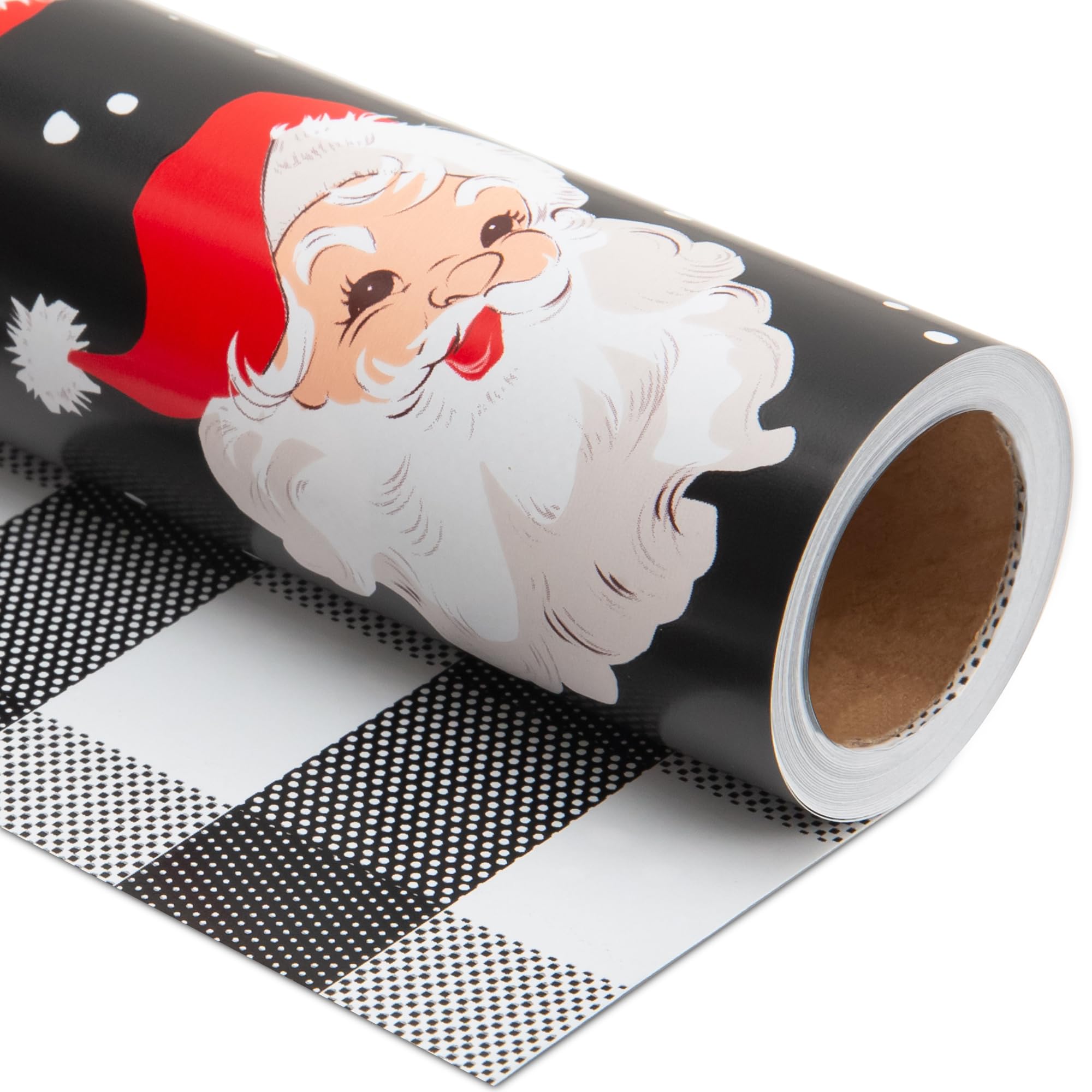 Vnaaem Dwustronny papier do pakowania bożonarodzeniowego - mini rolka - 43 cm x 90 cm - dla dziewcząt chłopców dzieci mężczyzn kobiet - czarny świąteczny wzór w kratę Świętego Mikołaja Bufflao idealny