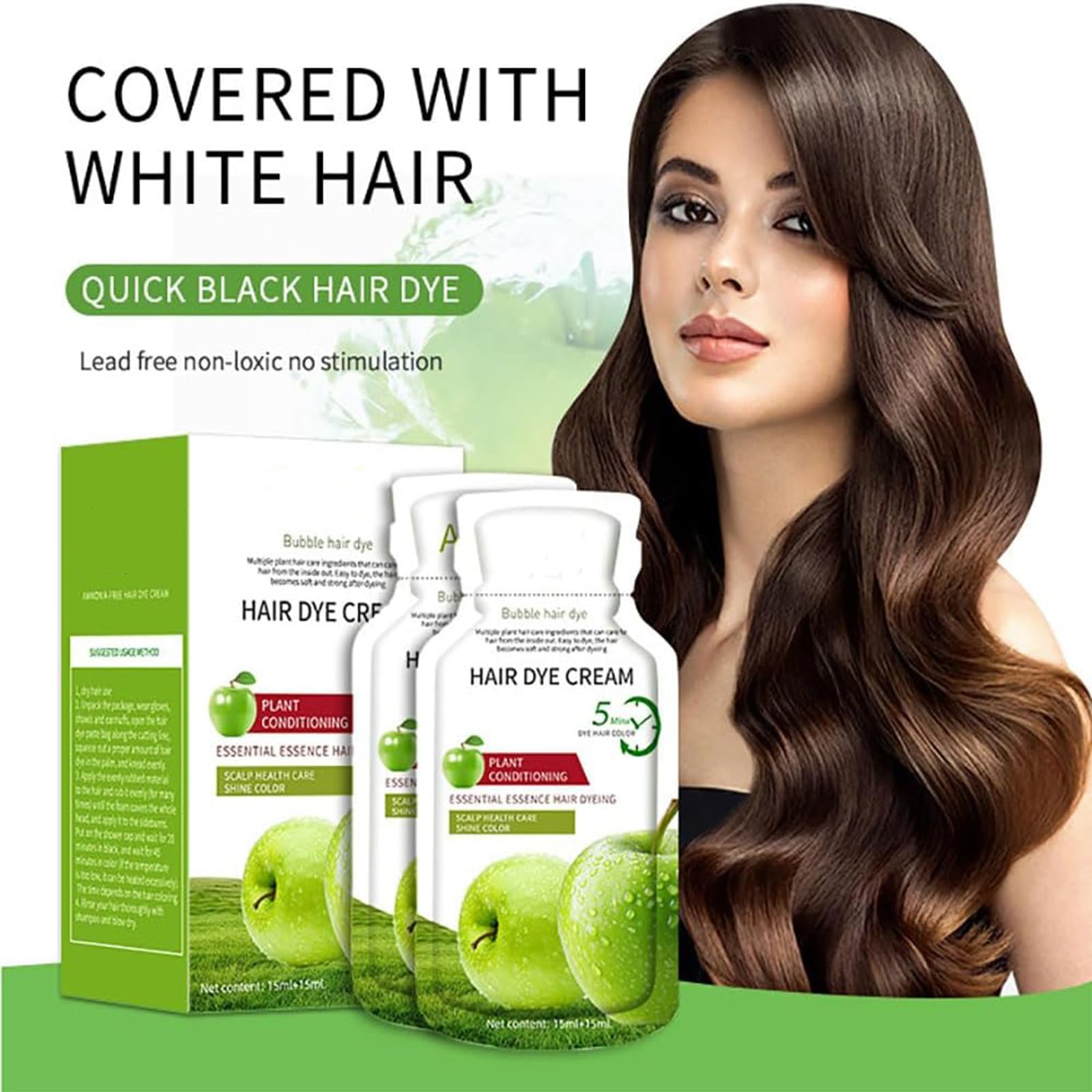 Crema per tinte per capelli di mela naturale, crema per estrarre tinture per capelli neri mele, peli grigi che coprono creme coloranti, consistenza di lunga durata e nutriente (Natural Black)