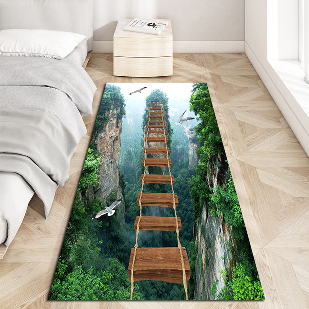 Tapis de couloir 3D Illusion d'optique long antidérapant et moderne pour couloir, salon, couloir, cuisine (Natural G, 60 x 200 cm)