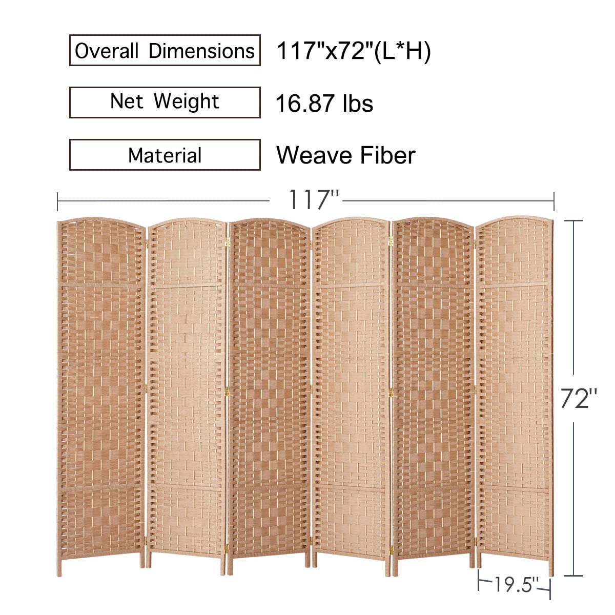 RHF 6 ft. TallExtra WideDiamond Weave Fiber Room Divider,Double