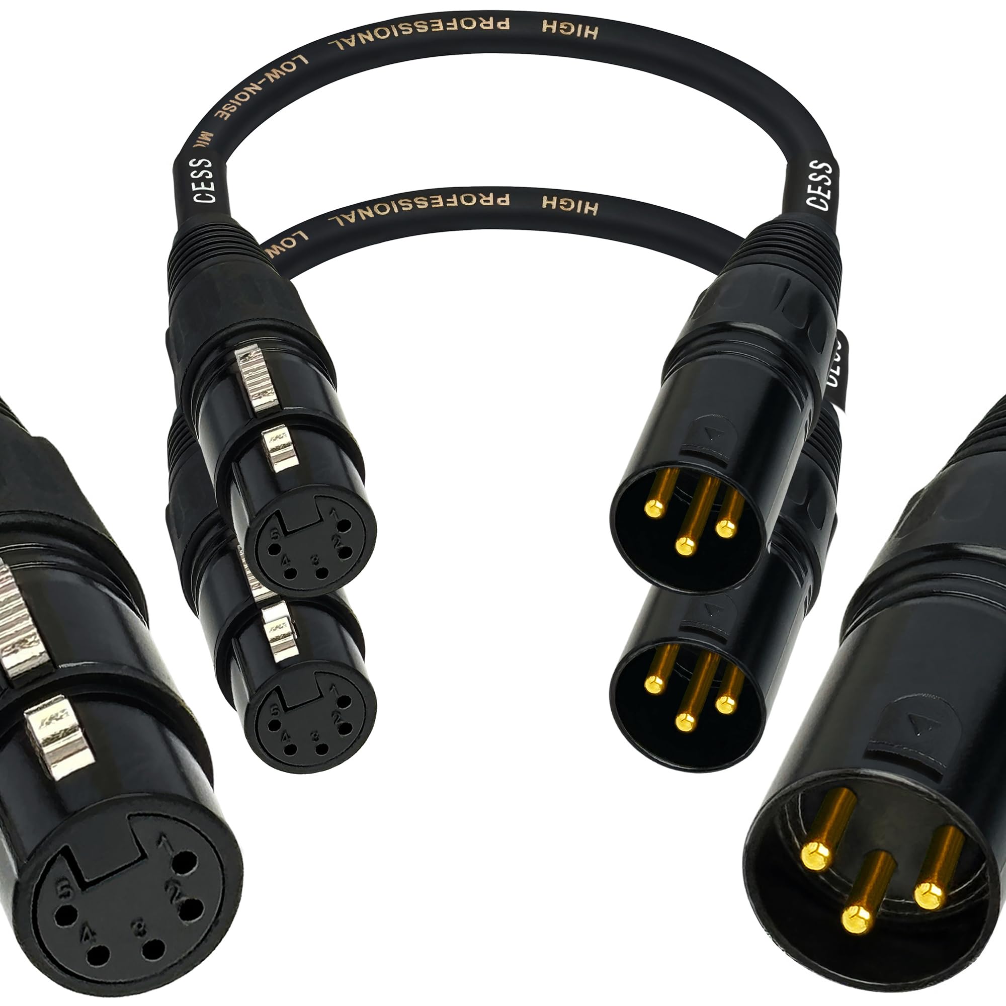 CESS-008 XLR 3-Pin Male to XLR 5-Pin Female Adapter Cable, Balanced XLR3M to XLR5F Signal Converter, 6-Inch Wire Length, 2-Pack