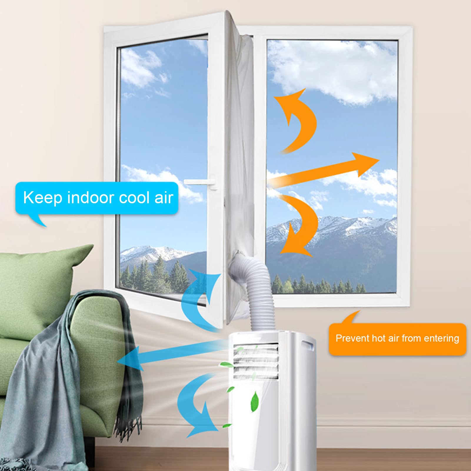 Tissu D’Étanchéité de Climatisation Portable, Tuyau de Climatiseur Mobile, Fenêtre Ouverte Tissu Polyester Isolant Étanche À La Pluie, Déflecteur Universel de Cadre de Fenêtre (Gris Argenté)