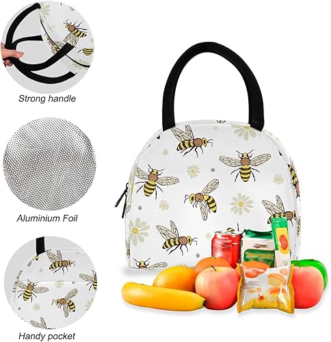 Miniatura 4 de ODAWA Divertida mochila de animales navideños con lonchera adjunta para niños pequeños, Abeja Insectos Dibujos Animados Doodle-blanco