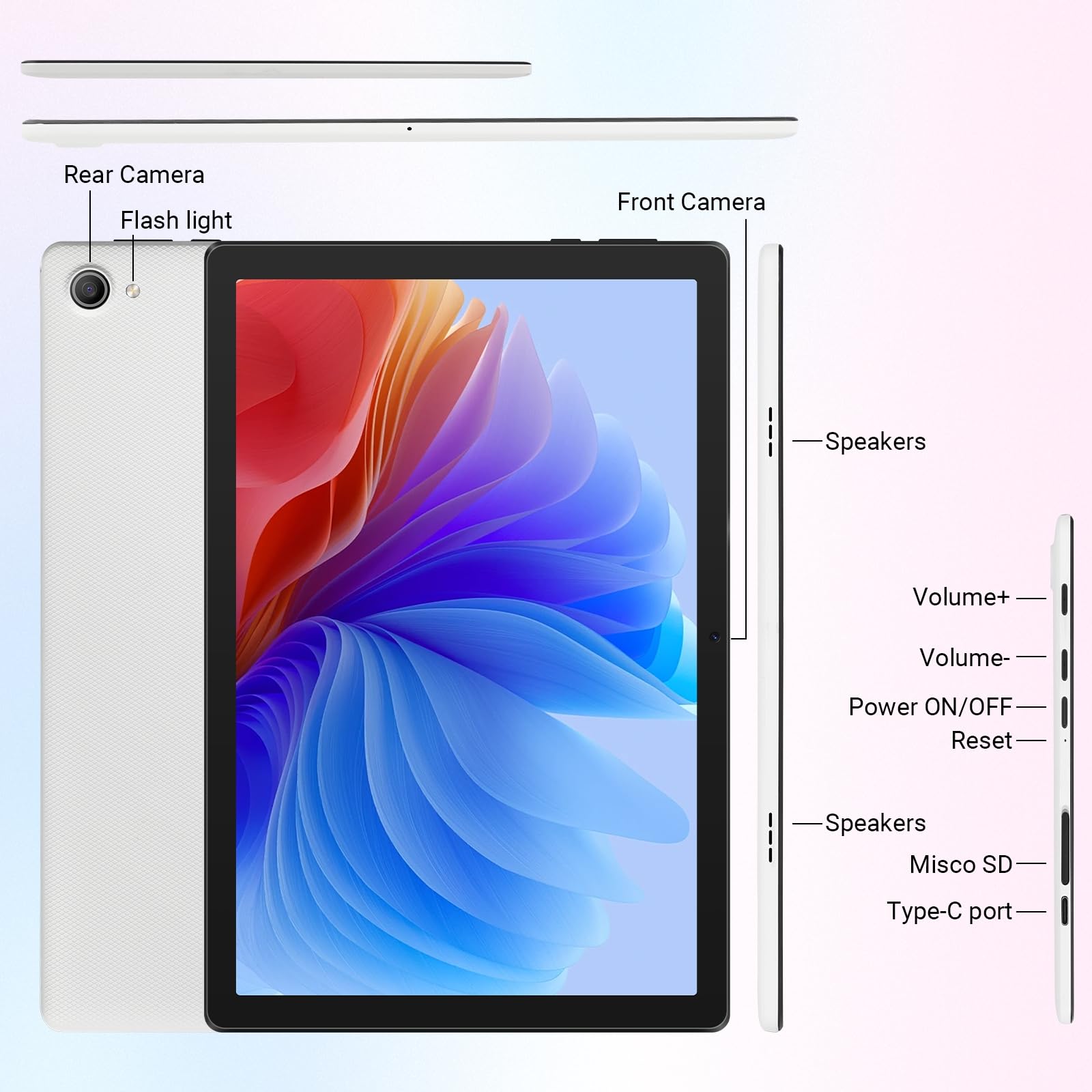 Jeazans Tablet,10.1 Inch Android 15 Tablet with 20GB RAM 64GB ROM 1TB Expansion, Octa-core Processor, HD IPS Touchscreen Dual 5MP+8MP Camera, Widevine L1 (White) — view 7