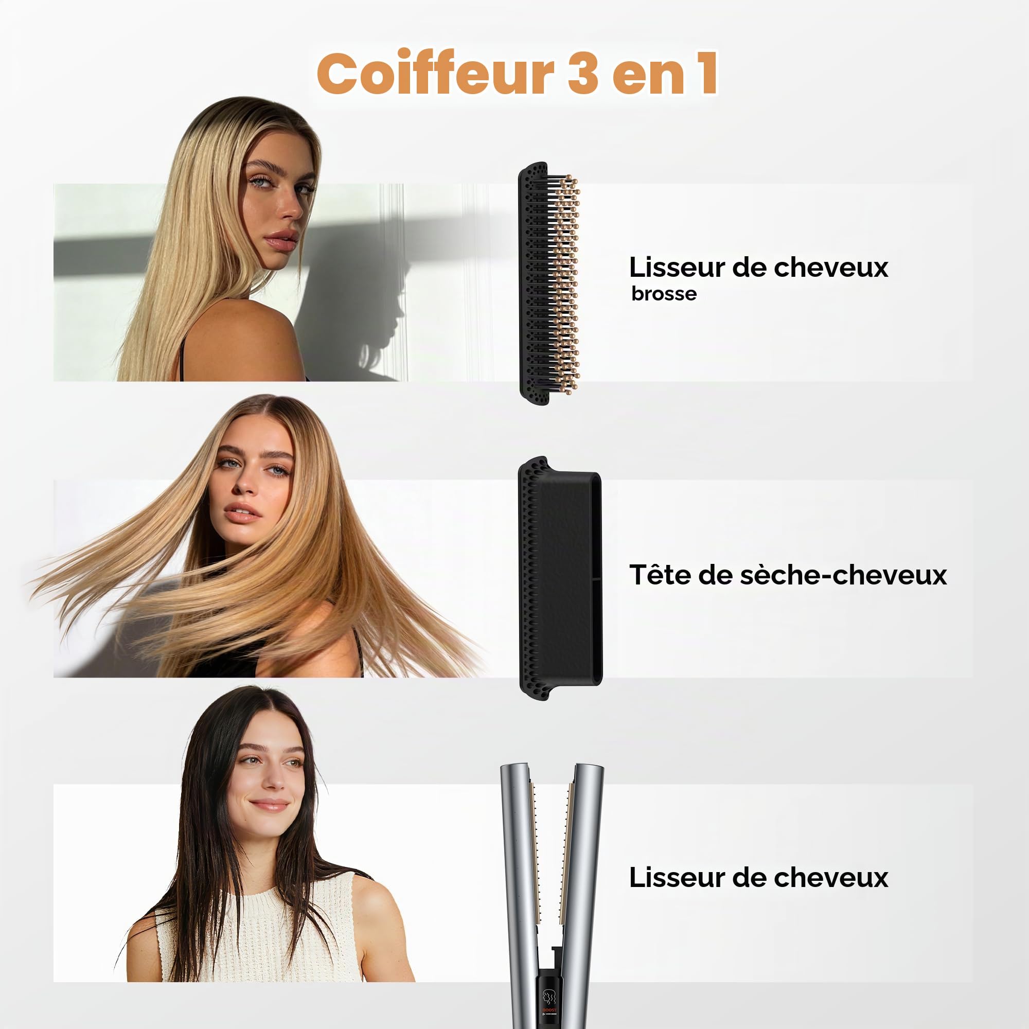 OKWRAP Air Straightener 2 en 1 Seche Cheveux Lisseur Ionique 1600W