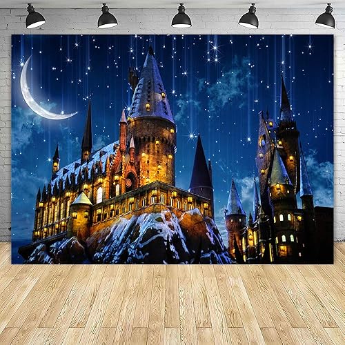 Miniatura 4 de BewFar - Fondo para fotografía de castillo mágico, 9.2 x 5.9ft, para Halloween, asistente, escuela, noche, cielo, luna, para niños y niños, retrato