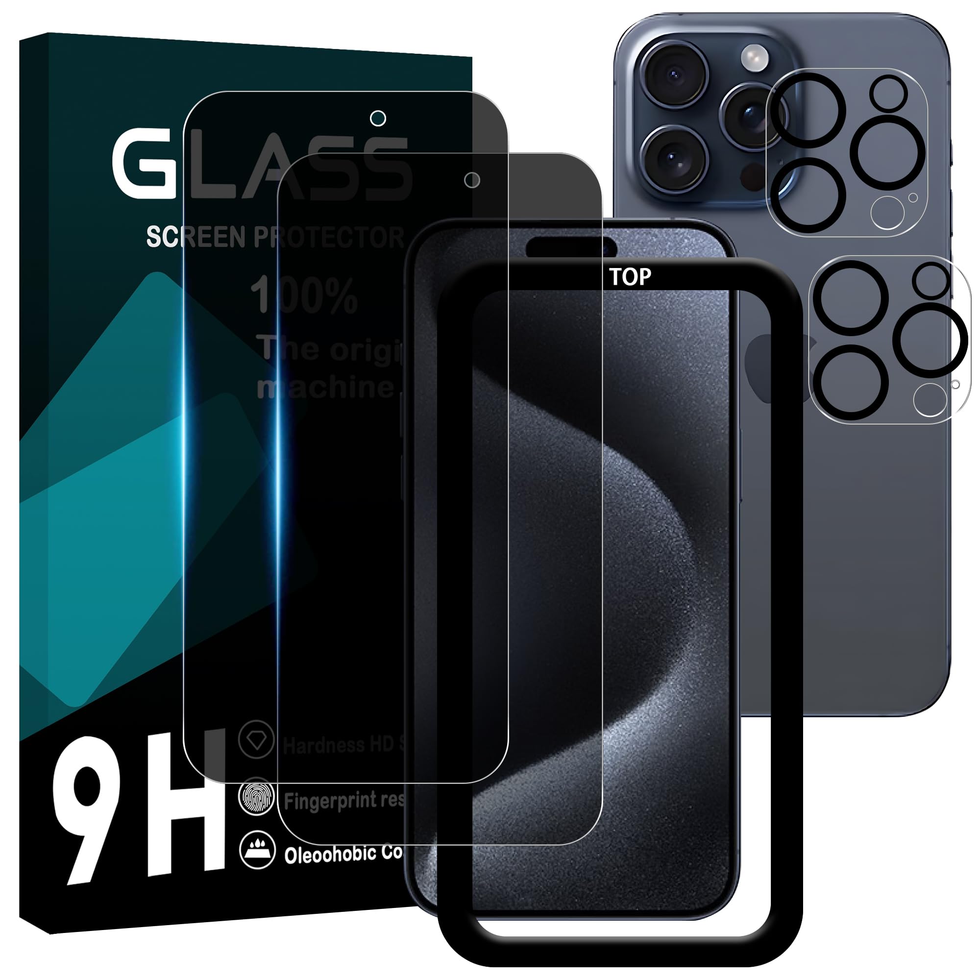 対応 iPhone 15 Pro ガラスフイルム 覗き見防止 【2+2枚セット AGC旭硝子 ガイド枠付き 】iPhone15 pro フイルム のぞき見防止 (2枚) + レンズ保護フィルム (2枚) アイホン15 プロ 液晶 保護フィルム のぞき見 プライバシーフィルム 強化ガラス 【 硬度9H 耐衝撃 飛散防止 気泡ゼロ 高感度 指紋防止 ラウンドエッジ加工 】TZ-IP15P-FK221