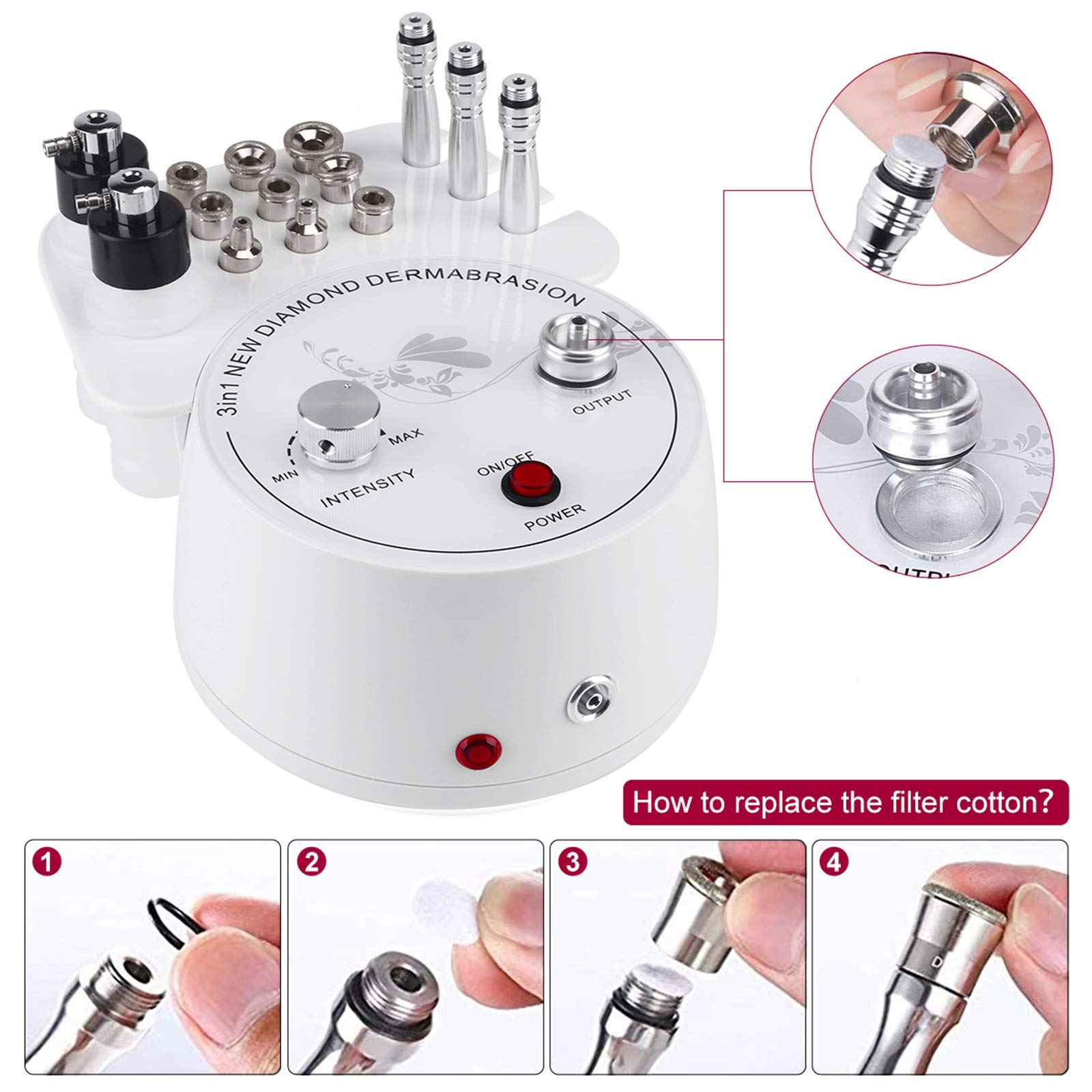Diamant-Mikrodermabrasionsgerät, 3-in-1 Professionelles Mikrodermabrasionsgerät mit Vakuum-Glasröhre und Sprühflasche für die Hautpflege zu Hause