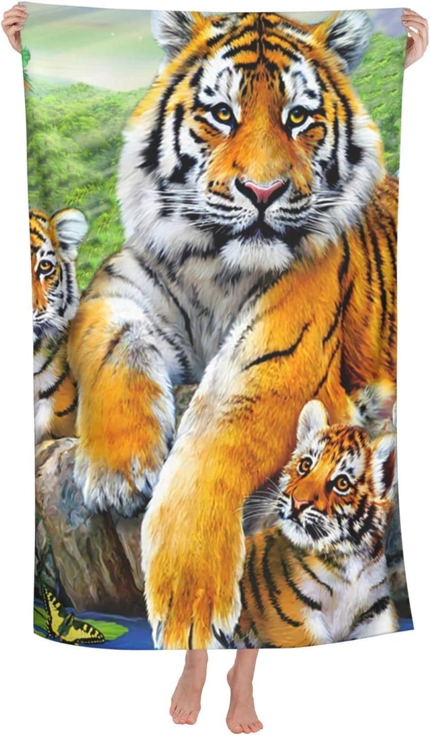 YZQGLHP Tiger Microfibre Beach Towel Animals Beach Bath Towel Quick Drying, Lightweight, Sand-Free, Durable, for Pool, Gym, Camping, Travel Towel 180x200cm