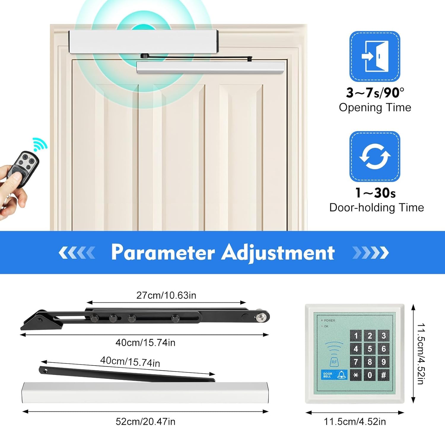 50W Automatic Sliding Door Opener, Automatic Door Opener Automatic Swing Door Opener Closer with 2 Remote Control, for Handicap Residential Commercial Use