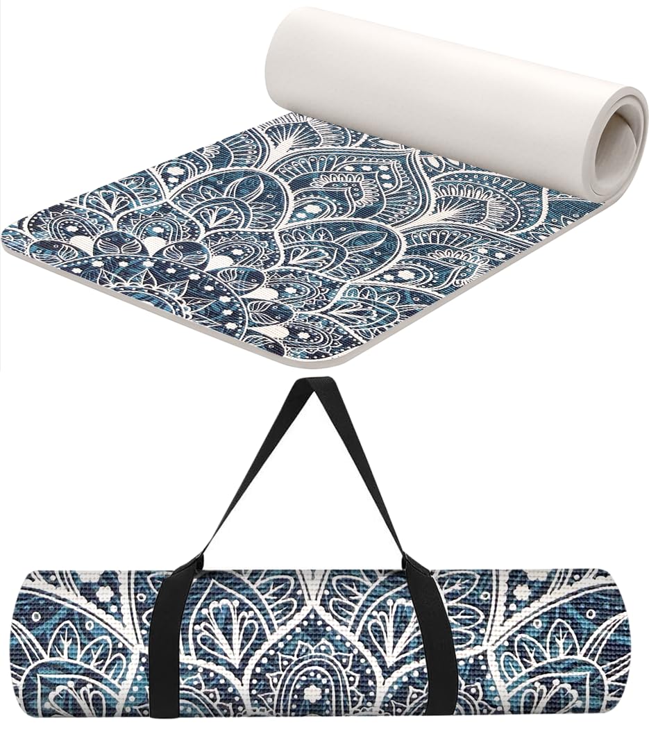 TechFit Tappetino Yoga Pilates Antiscivolo 173x61cm Spessore 0,6cm in PVC con Tracolla, Design Mandala, Materassino Fitness Palestra Morbido Resistente