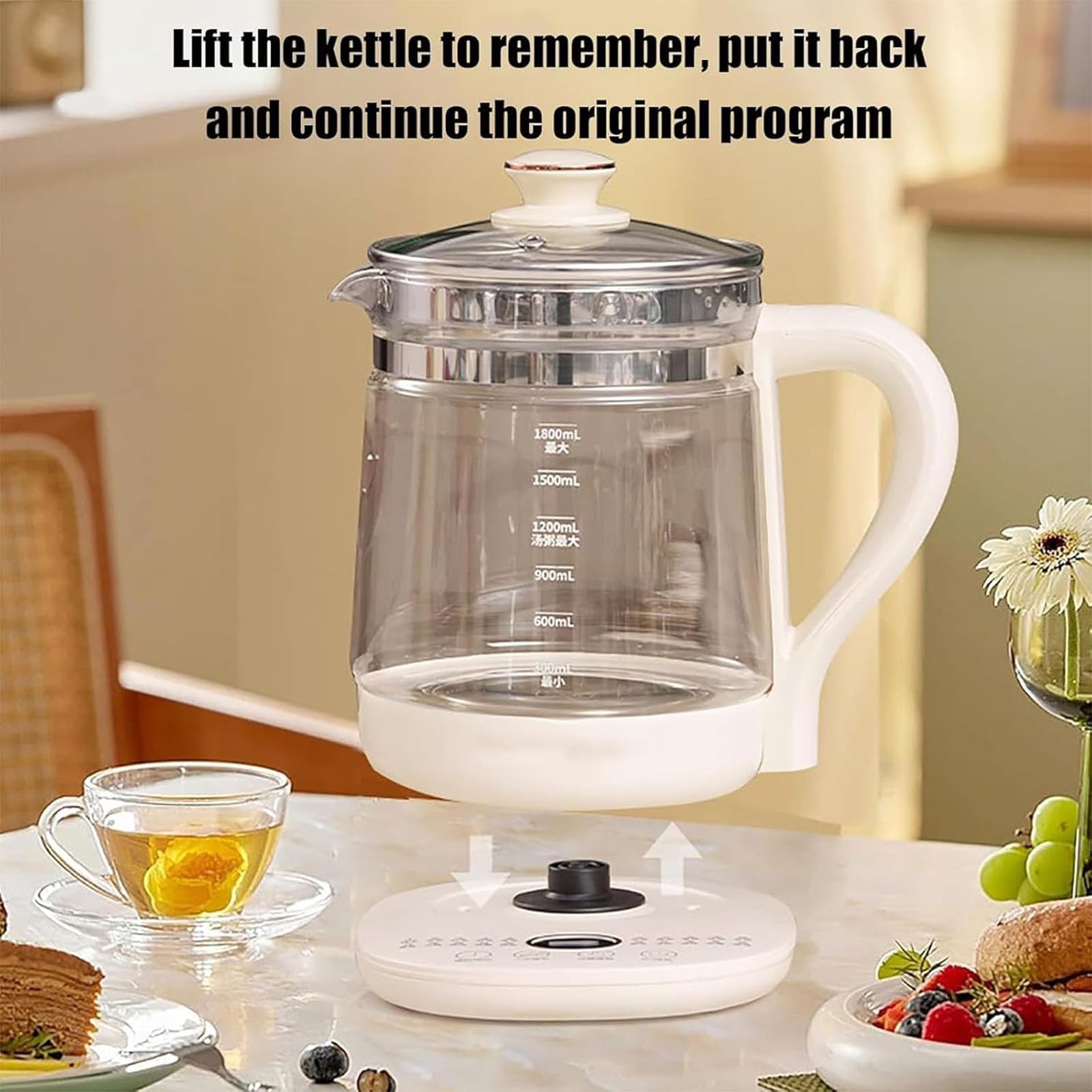 1.8l Totalmente Automático Multifunción Hervidor de Salud Hervidor de Vidrio para Té de Flores Hervidor de Sopa Hervidor Inteligente Dividido Hervidor de Oficina Cocina Eléctrica Vidrio Engrosado