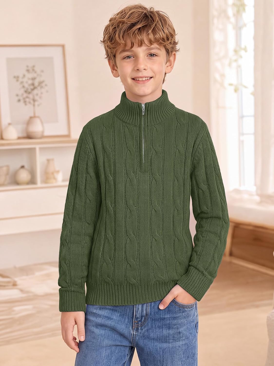 Haloumoning Toddler Boys Sweater Baby Cable Knit 1/4 Zip Sweaters Outfit