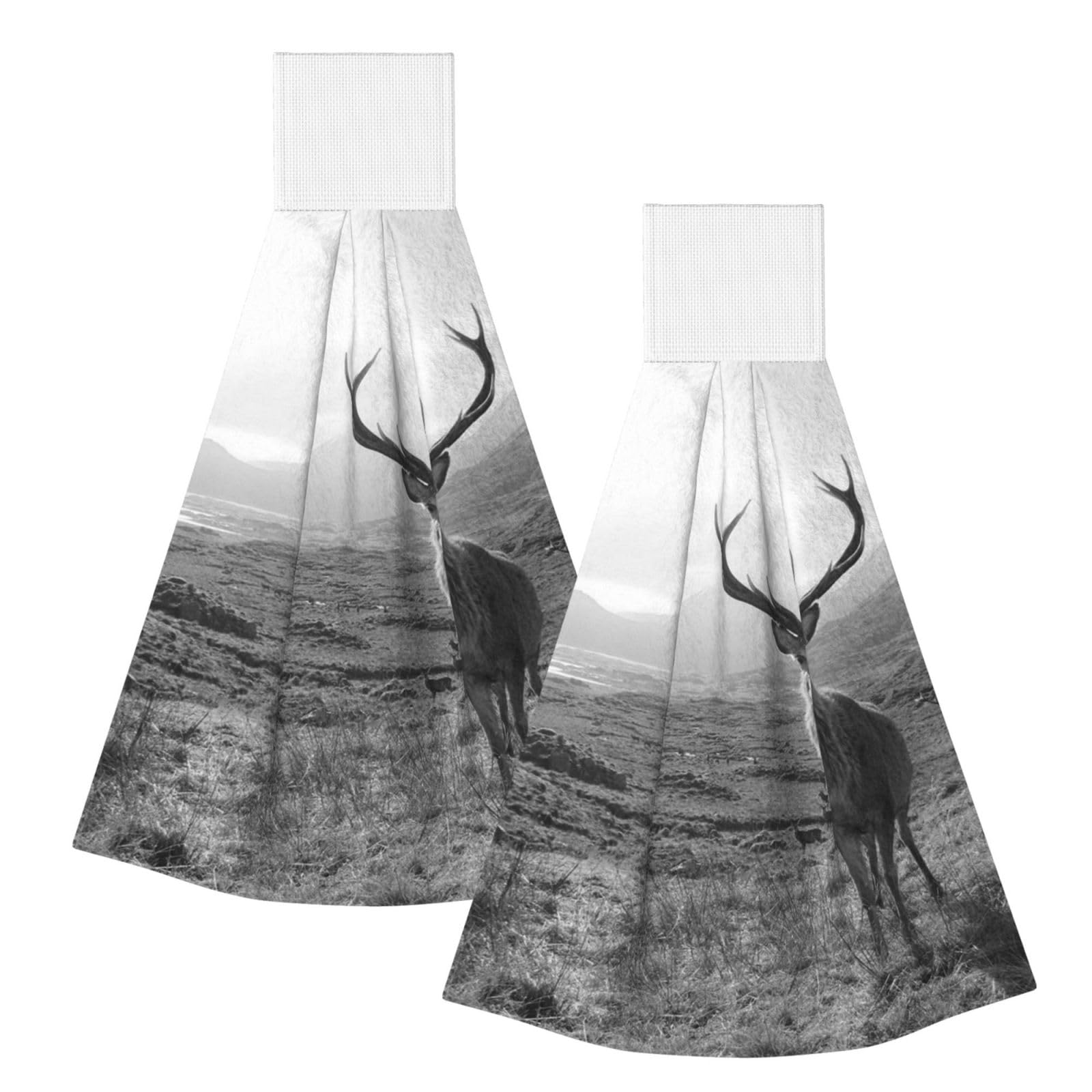 DOPKLNA Funny Deer, 2 Pcs Hanging Coral Fiber Hand Towels for Bathroom, Absorbent Kitchen Towels