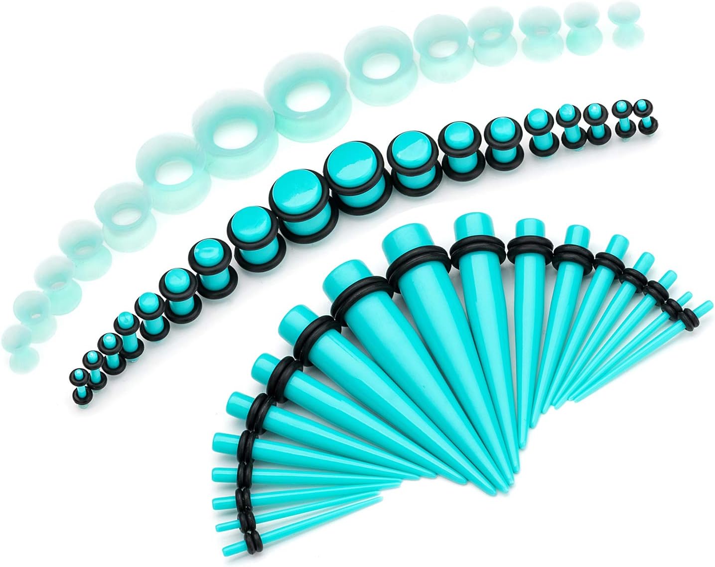 50pcs Ear Stretching Kit Silicone Tunnels Acrylic Tapers and Plugs 14G-00G Gauges Set Eyelet Expanders for Women Men Body Piercing Jewelry