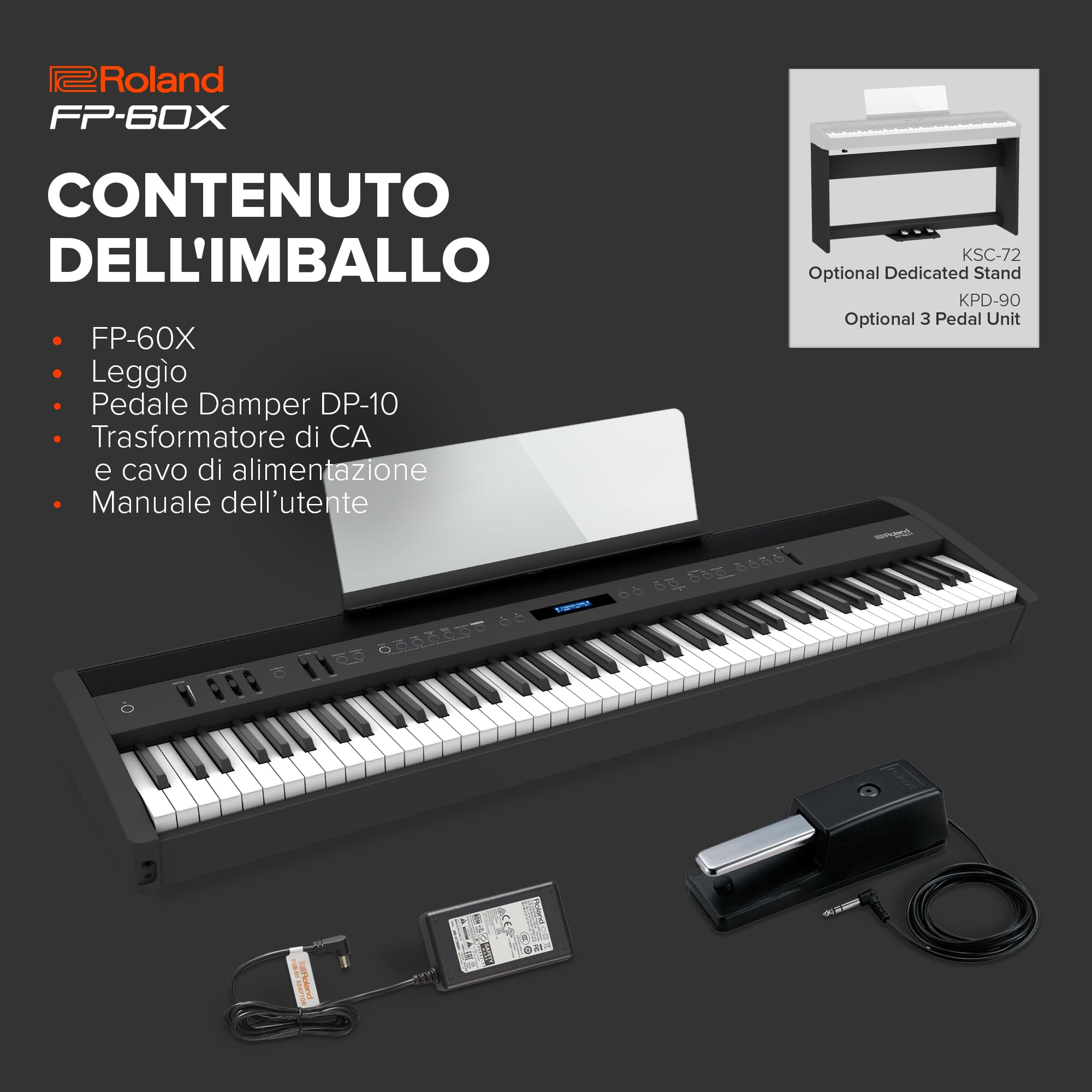 Roland FP-60X | Piano Digitale a 88-Note con Prestazioni Pro | Potente Amplificatore e Sistema di Diffusori Stereo Dedicato Incorporati | Personalizzazione del Suono Integrata | Nero
