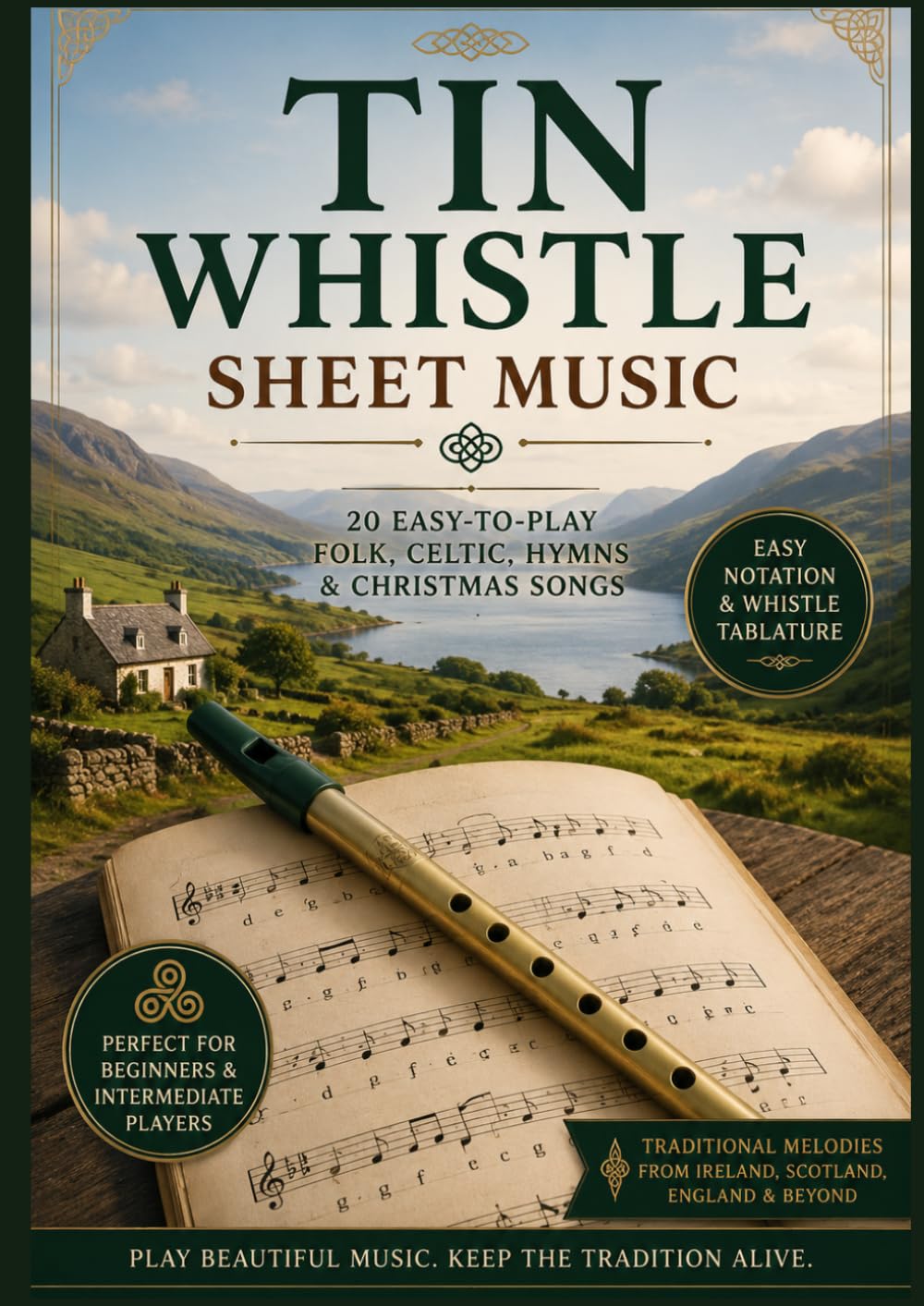 tin whistle sheet music: Selection of Easy Tin Whistle Tutor Book arranged for beginners