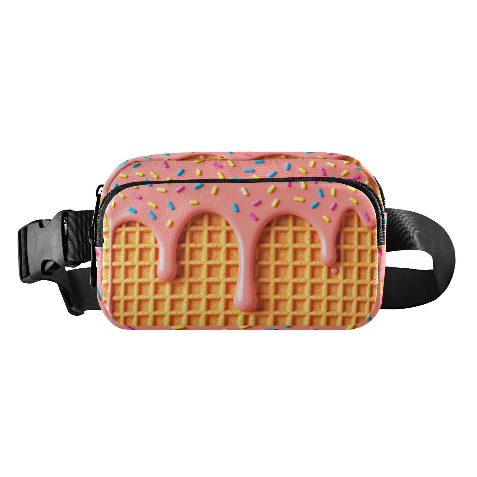 Fanny Packs for Women Men Colorful Sprinkles Waffle Belt Bag Waist Pouch Packs Pink Glaze Cakes Crossbody Bag Running Hiking Fanny Pack Gifts for