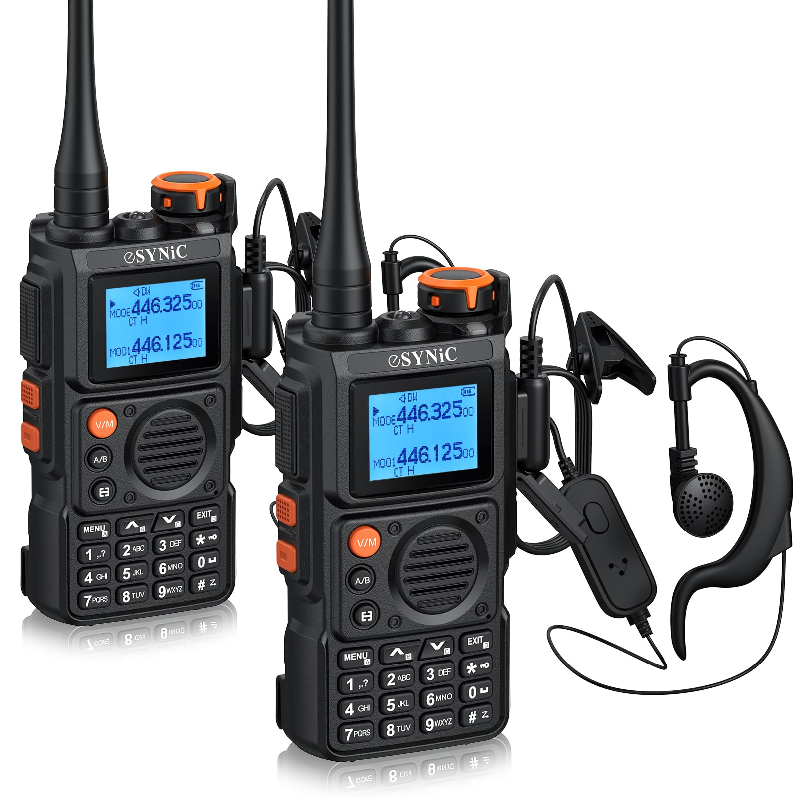 eSynic 2PCS Walkie Talkies Profesionales de Largo Alcance con 999 Canales Doble Banda Walkie-Talkie con Pantalla a Color Radio Bidireccional Profesional Scrambler Carga USB TipoC para Exterior Camping