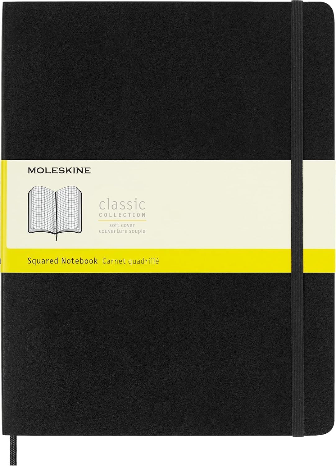 Moleskine Classic Notebook, Notebook With Squared Pages, Soft Cover and Elastic Closure, Black, XL, 19 x 25 cm, 192 Pages