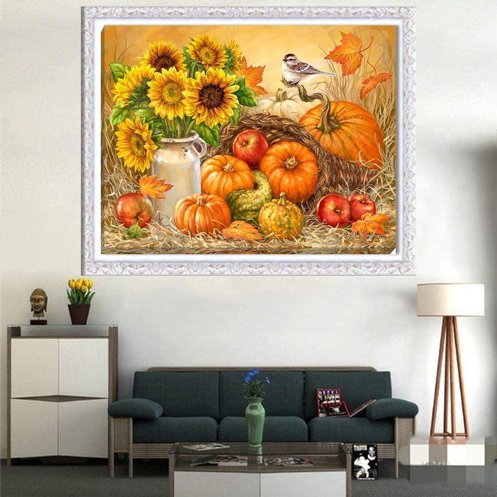 Kit Peinture Diamant Citrouille 5D - 30x40 Cm, Diamants Ronds, Pour Adultes/enfants, Décoration Murale