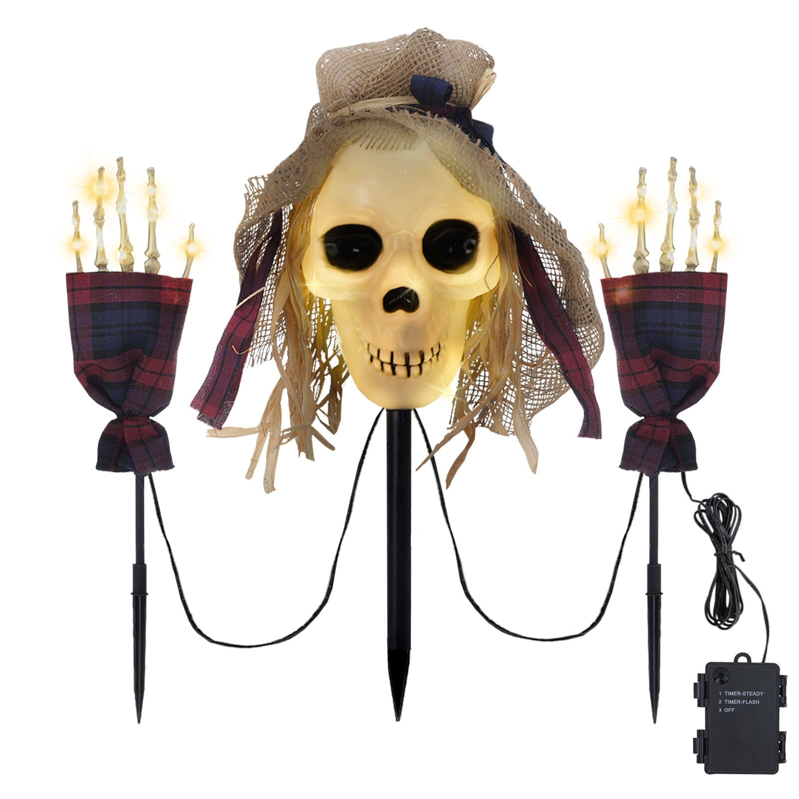 3 Pcs Halloween Pathway Lights Outdoor, 30 LEDs Skull and Arms Stake Lights for Outdoor, Yard, Lawn, Garden, Patio Decorations