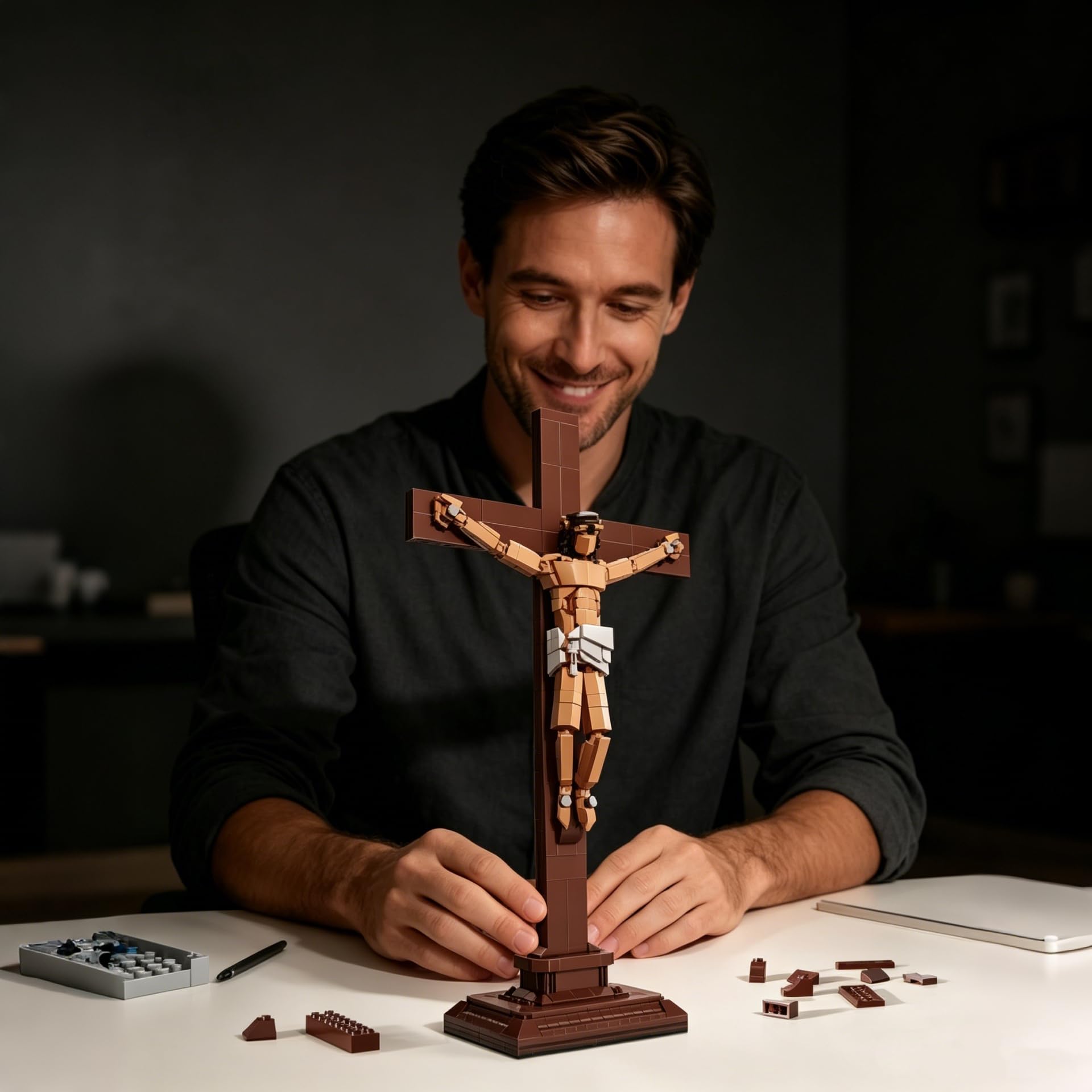 Jesús y Cruz Bloques de Construcción, 588 Piezas Figuras de Jesús Bloques de Encaje, Conjunto de Construcción de Figura Cristiana Creativa, Juego de Regalo para Adultos