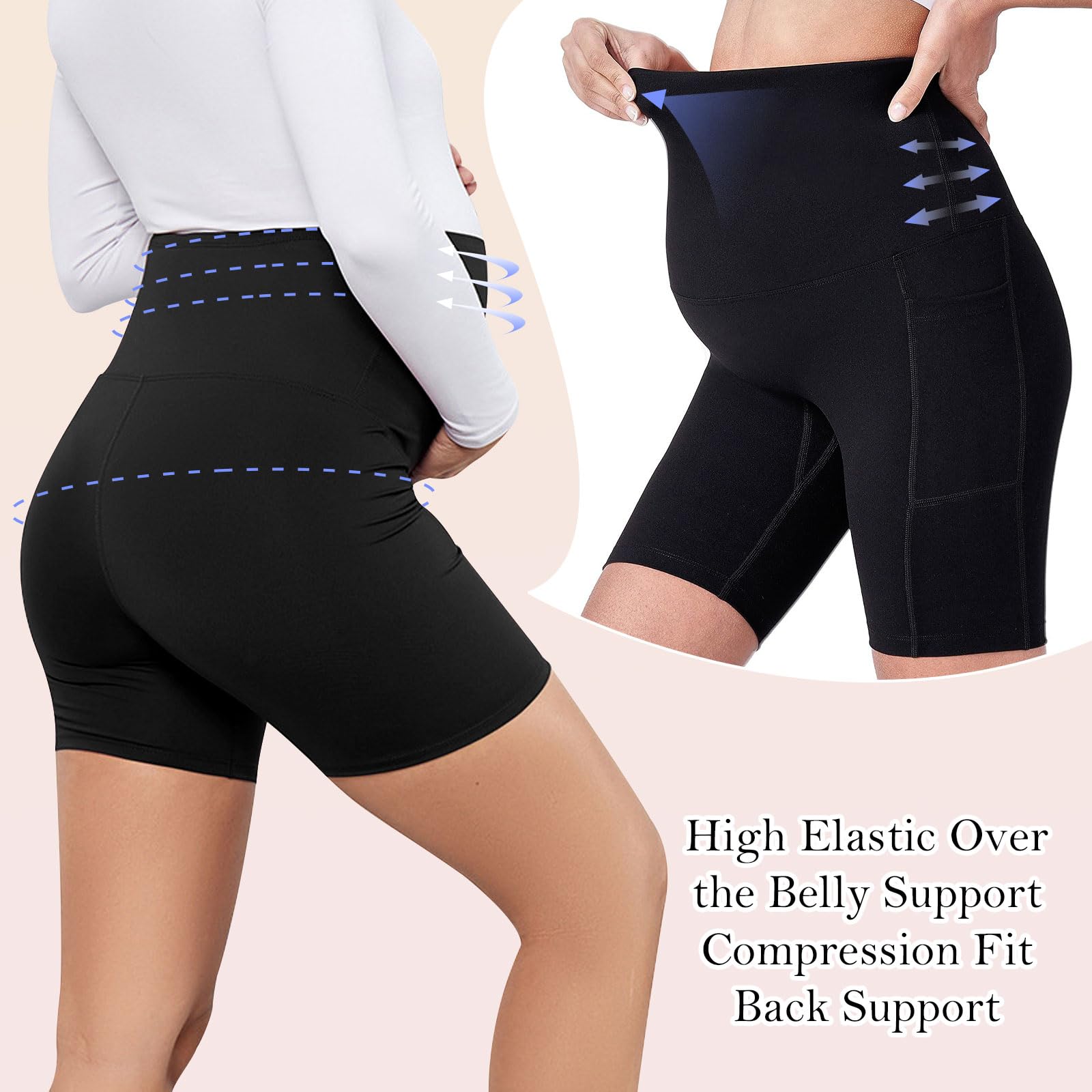 Risipu Pantaloncini per maternità da donna sopra la pancia, per gravidanza, biker, allenamento attivo, corsa, yoga, pantaloni corti con tasche