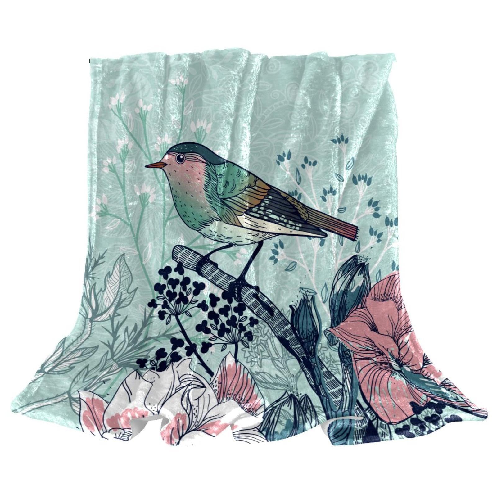 Couverture plaid douce haut de gamme oiseaux vintage 150x200cm