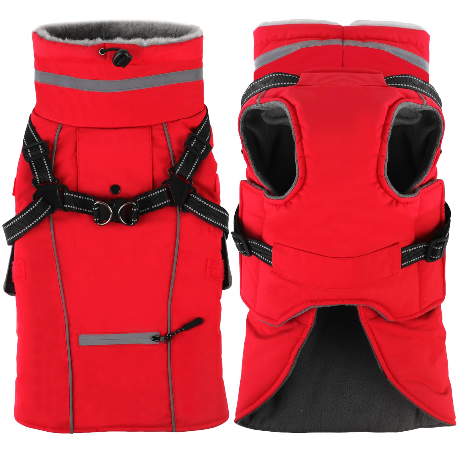 Doglay - Giacca per cani con imbracatura integrata, impermeabile giacca invernale per cani con tasca e un rotolo di sacchetto per la cacca, giacca riflettente regolabile per cani