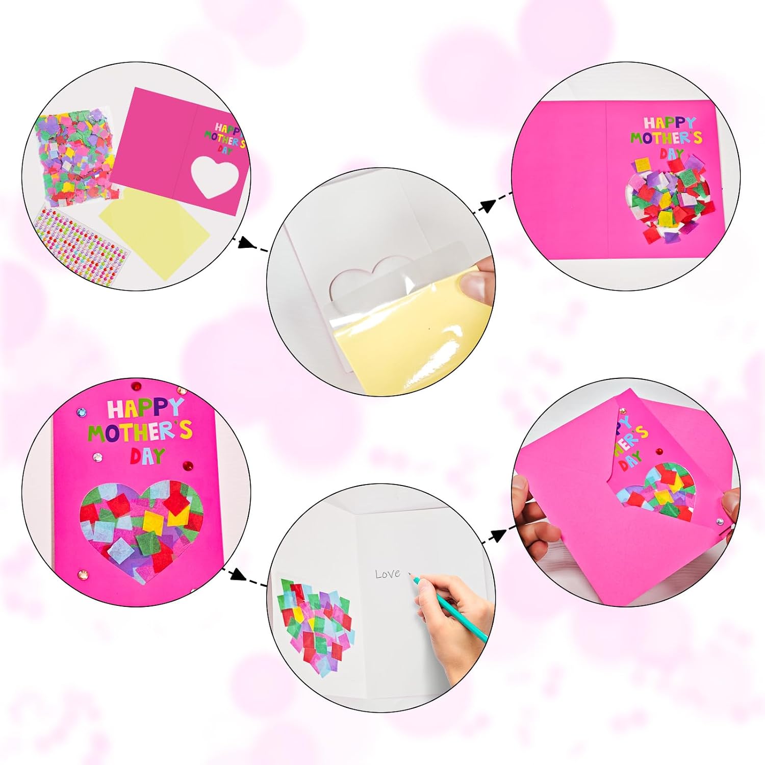 Cinrobiye 24 Set Mother’s Day Suncatcher Craft Kit, DIY Greeting Card Making Kit with Envelopes Stickers and Confetti, Flower Card Craft Set for Classroom Activities and Mother’s Day Gifts
