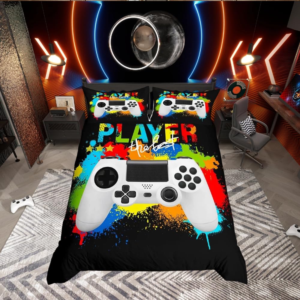 Homemissing Gamer Bedding Set for Boys Teens Kids Girls Rainbow Tie Dye Gaming Comforter Cover Colorful Video Games Controller Duvet Cover Bedding & Linen Single 2Pcs