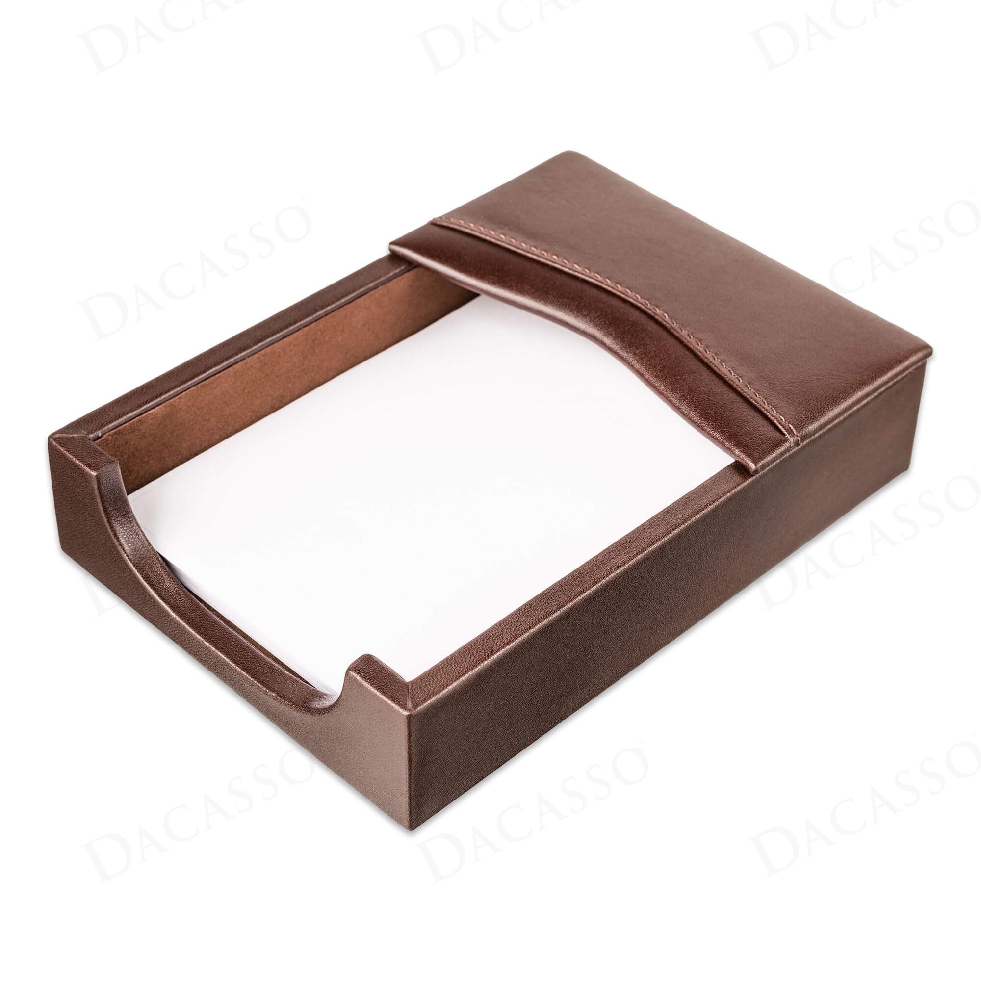 Dacasso Soporte para notas o notas de cuero marrón chocolate de lujo de 4 x 6 pulgadas para escritorio, decoración ejecutiva y organización de escritorio de oficina esencial
