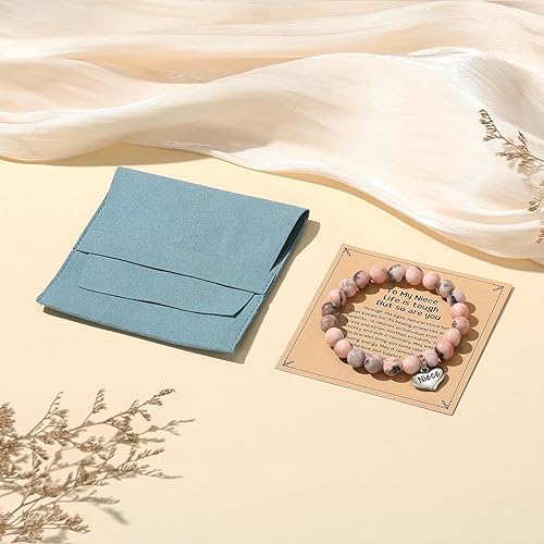 Miniatura 6 de MIXJOY Regalos para mujer con texto en inglés "Life is Tough But So Are You", pulsera de piedra natural, regalos de relajación antiansiedad